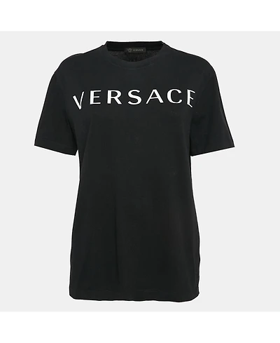 Pre-Owned Versace Women's Black Logo Print Cotton T-Shirt