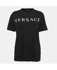 Pre-Owned Versace Women's Black Logo Print Cotton T-Shirt