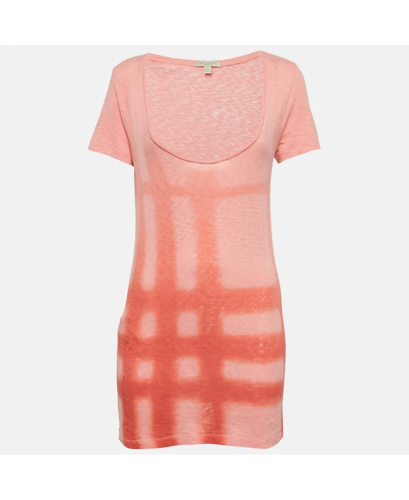 Pre-Owned Burberry Women's Brit Check Sprayed Cotton Scoop Neck T-Shirt