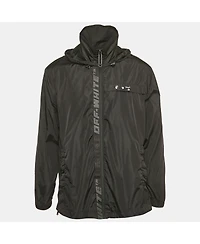 Pre-Owned Off-White Men's Black Logo Print Synthetic Hooded Windbreaker Jacket