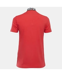 Pre-Owned Versace Women's Pre-Owned Versus Versace Red Cotton Logo Detailed High Neck T-Shirt
