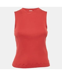 Pre-Owned Brunello Cucinelli Women's Red Rib Knit Monili Detail Tank Top