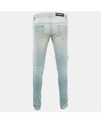 Pre-Owned Balmain Men's Light Blue Denim Pleated Side Detail Jeans