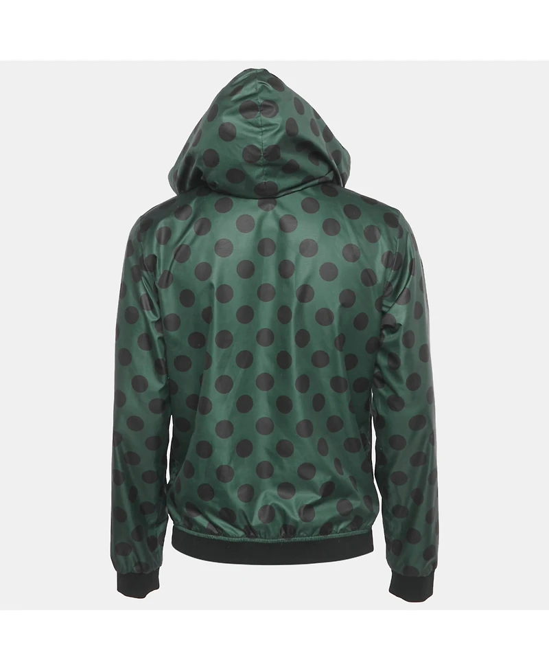 Pre-Owned Dolce & Gabbana Men's Green Polka Dot Print Synthetic Reversible Zip-Up Jacket