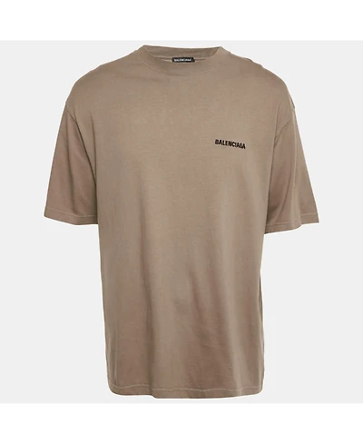 Pre-Owned Balenciaga Men's Unisex Tan Brown Logo Embroidered Cotton T-Shirt