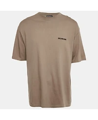 Pre-Owned Balenciaga Men's Unisex Tan Brown Logo Embroidered Cotton T-Shirt