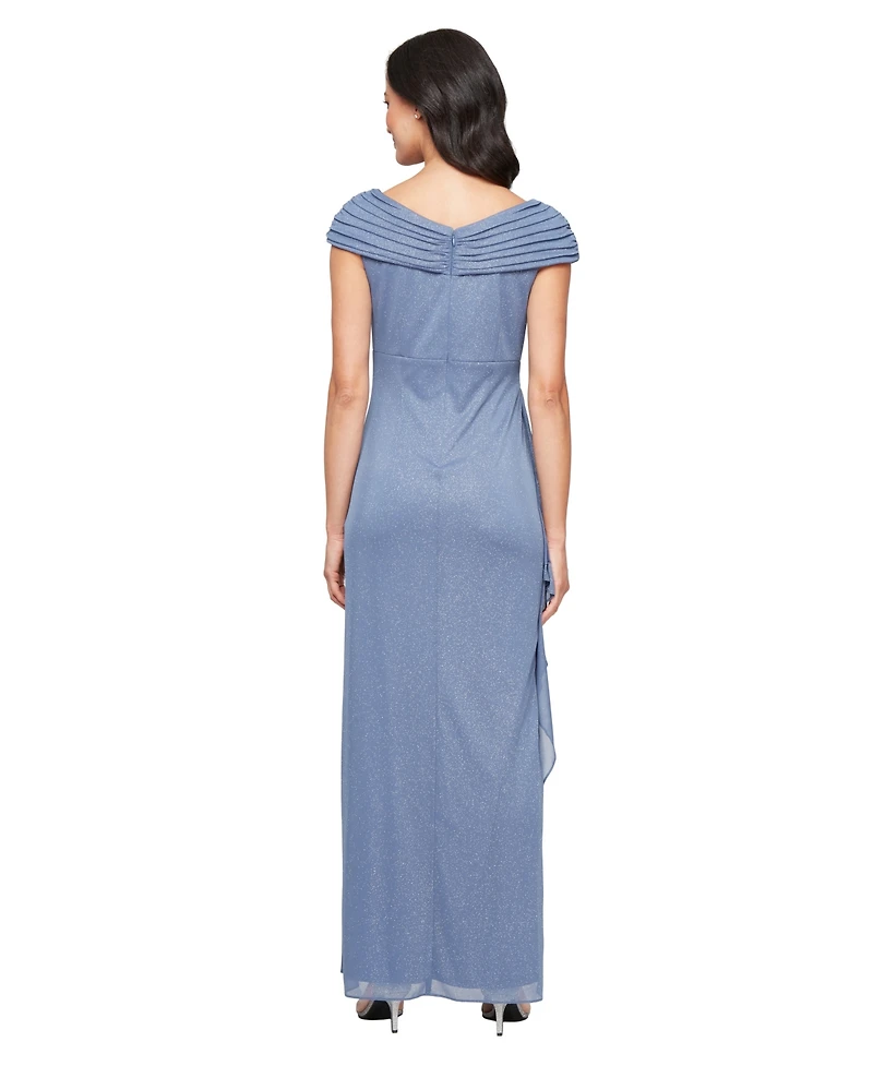 Alex Evenings Petite L-Neck Glitter-Mesh Long Dress