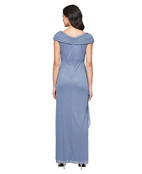 Alex Evenings Petite L-Neck Glitter-Mesh Long Dress