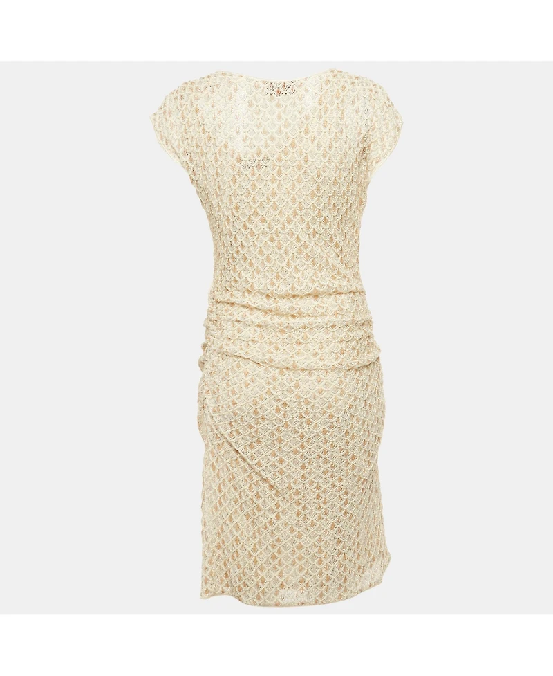 Pre-Owned Missoni Women's Beige Patterned Lurex Knit Ruche Midi Dress