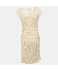 Pre-Owned Missoni Women's Beige Patterned Lurex Knit Ruche Midi Dress