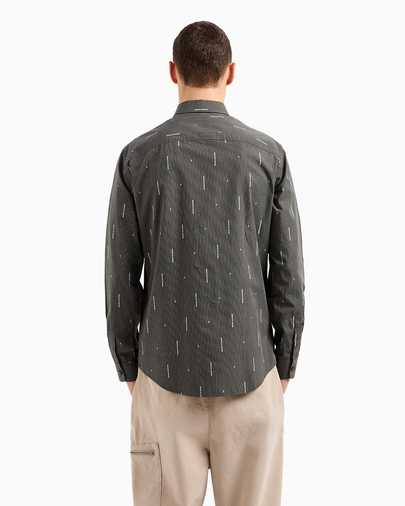 A|X Armani Exchange Men's Slim-Fit Striped Logo Print Long Sleeve Button-Front Shirt