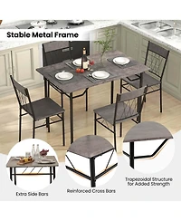 Costway 5PCS Dining Table Set for 4 Rectangular Kitchen & Chairs with Metal Frame Cement
