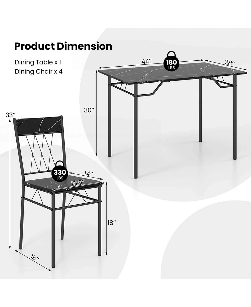 Costway 5PCS Dining Table Set for 4 Rectangular Kitchen & Chairs with Metal Frame Cement