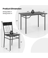 Costway 5PCS Dining Table Set for 4 Rectangular Kitchen & Chairs with Metal Frame Cement