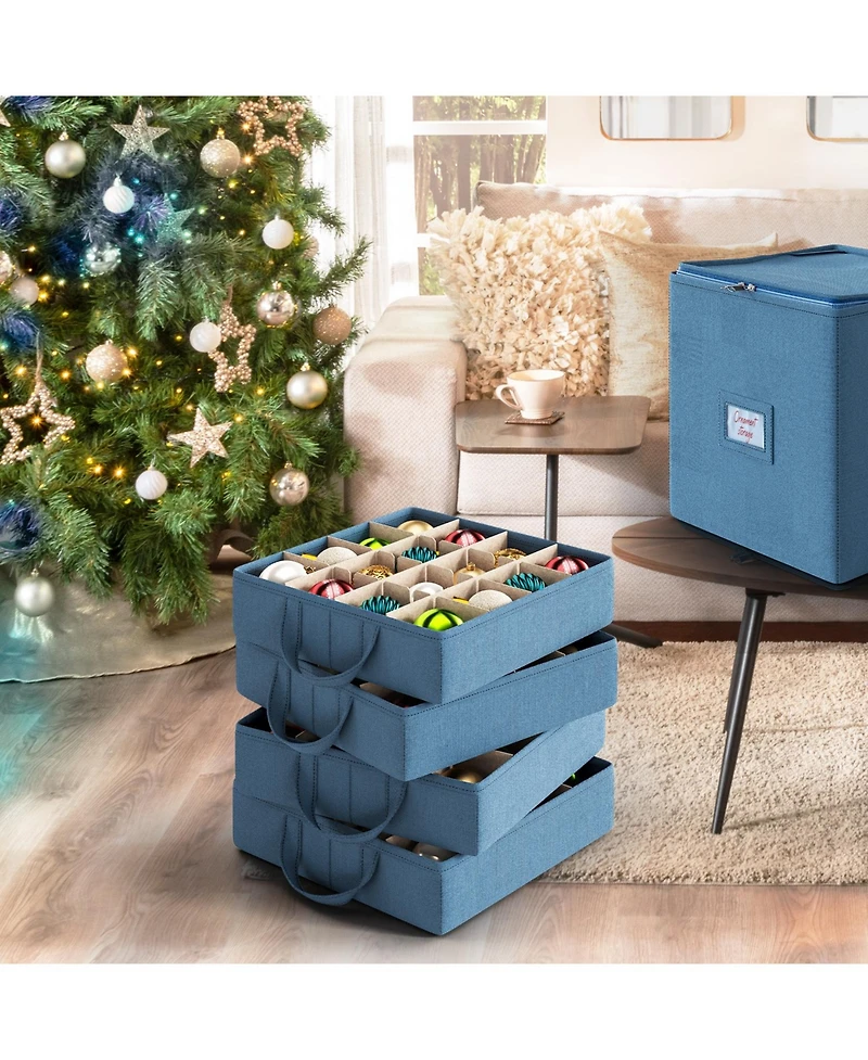 Christmas Ornament Storage Box With 4 Inner Tray Dividers - - Ornament Storage