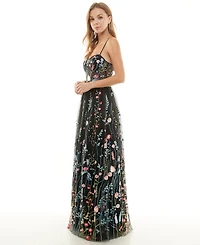 City Studios Juniors' Embroidered Corset Gown