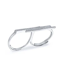Bling Jewelry Boho Geometric Cz Cubic Zirconia Pave Double Sideway Bar Two Finger Ring Sterling Silver
