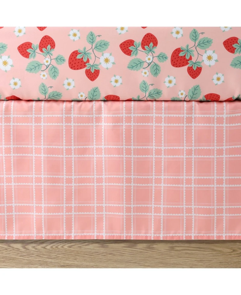 The Peanutshell Crib Bedding Set for Baby Girls, Strawberry Sweet, 3 Pieces