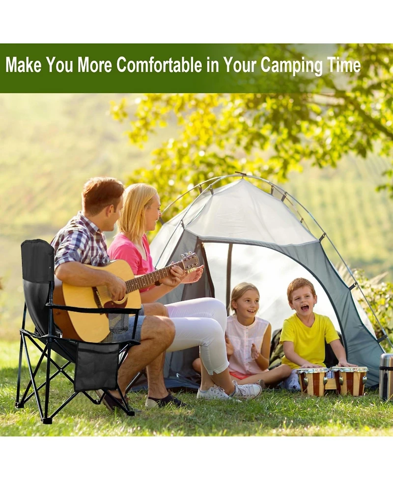 Piscifun olding Camping Collapsible Chairs Heavy Duty Lawn Chair with Cooler Bag, Storage Pocket, Waterproof Bag Outdoor Arm Chair, Supports 225LBS