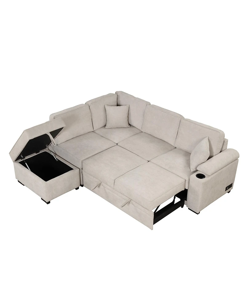 Boyel Living 84.75" Sleeper sofa Bed,2 1 Pull Out bed L Shape Couch with Storage Ottoman for Room, Bedroom and Small Apartme