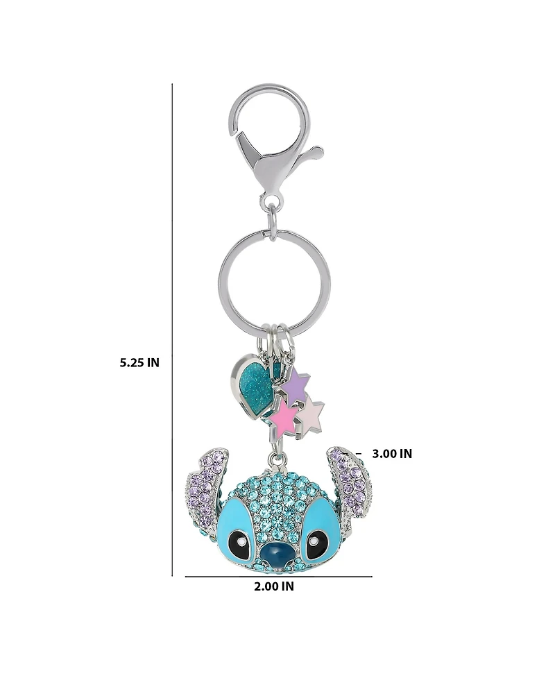 Disney Stitch Pave Crystal Keychain with Heart & Star Charms