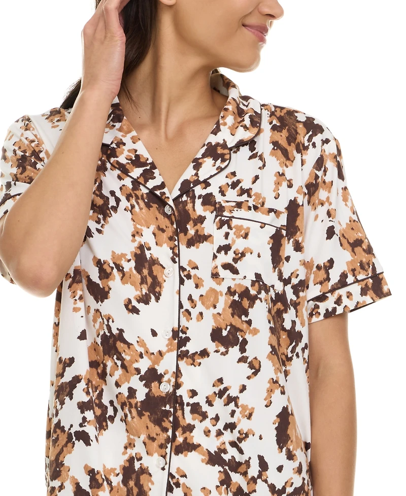 Flora by Nikrooz Women's Gabriella Printed Notch Collar and Long Pant Set