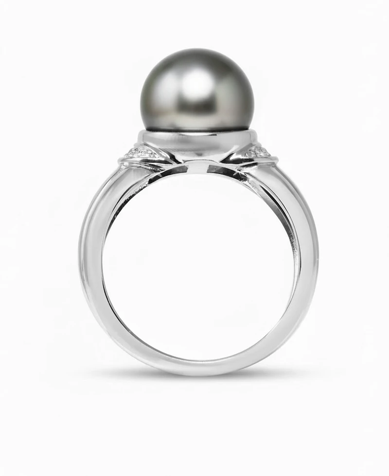 Tahitian Pearl (9mm) & Diamond (1/20 ct. t.w.) Ring in Sterling Silver