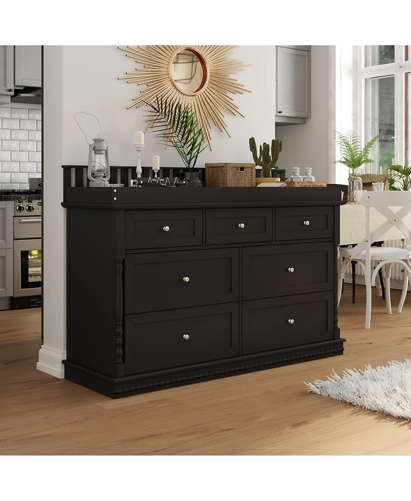 Homsee Changing Table with 7-Drawers, Guardrail Top, Anti-Tip Safety Feature