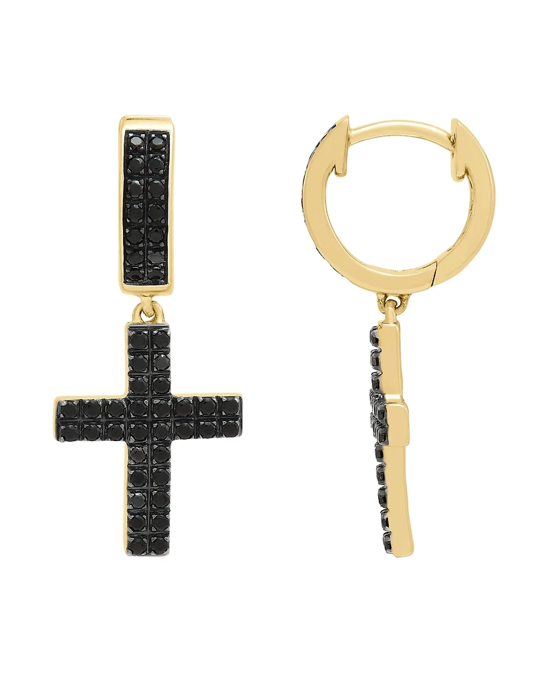 Macy's Men's Black Diamond Huggies Drop Earrings (1/3 ct. t.w.) in 14k Yellow Gold-Plated Sterling Silver