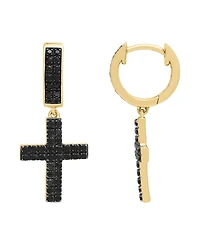 Macy's Men's Black Diamond Huggies Drop Earrings (1/3 ct. t.w.) in 14k Yellow Gold-Plated Sterling Silver