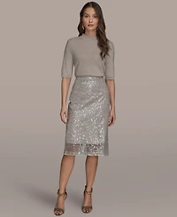 Donna Karan New York Women's Sequin Detail Mesh Pencil Skirt