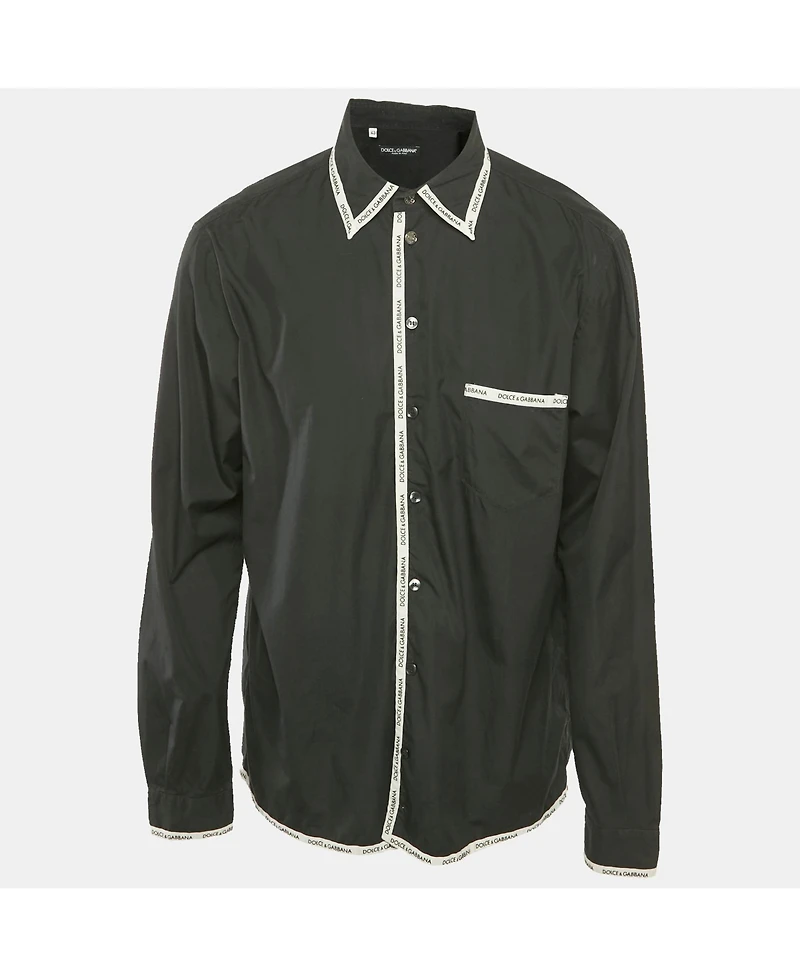 Pre-Owned Dolce & Gabbana Men's Black Cotton Logo Trimmed Button Front Shirt
