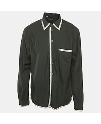 Pre-Owned Dolce & Gabbana Men's Black Cotton Logo Trimmed Button Front Shirt