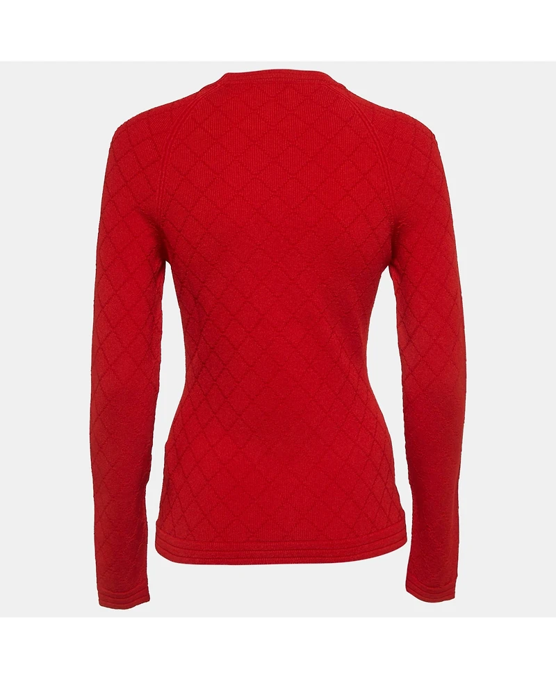 Pre-Owned Balmain Women's Red Stretch Knit Button Detail Sweater