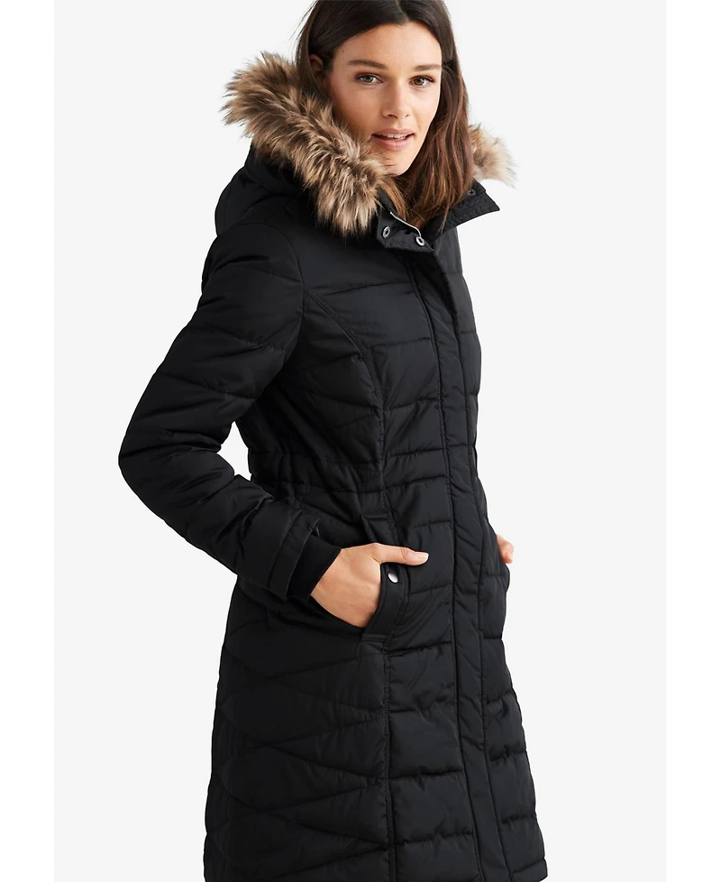 ellos Women's Faux Fur Trim Puffer