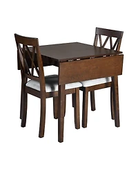 Maison Boucle 3-Piece Folding Dining Table Set with Drop Leaf and 2 Padded Chairs, Compact Breakfast Nook for Small Spaces