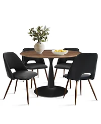 Maison Boucle 5-Piece Walnut Round Dining Table Set with Faux Leather Upholstered Chairs, Kitchen for Small Spaces