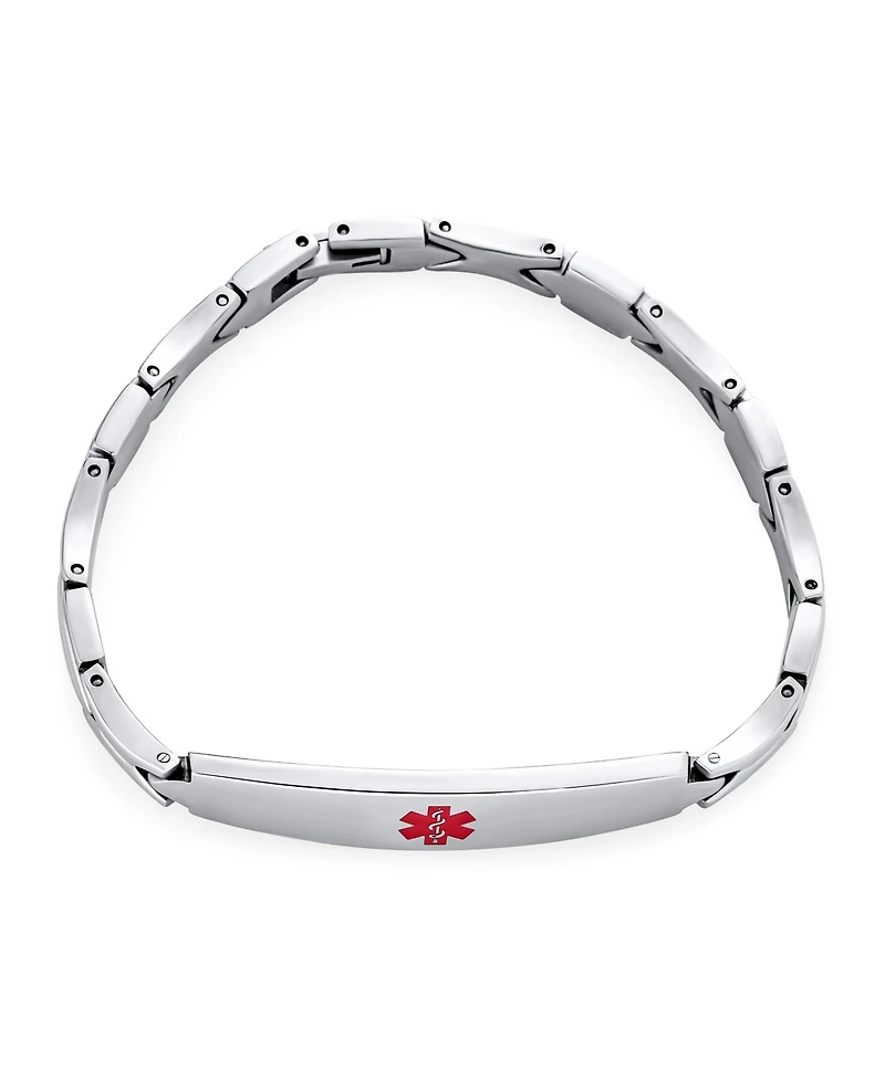 Bling Jewelry Set of 2 Leaf Shaped Link Chain Name Plated Red Id Alert Medical identification Bracelet Stainless Steel 7.5 Inch