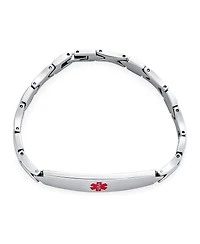 Bling Jewelry Set of 2 Leaf Shaped Link Chain Name Plated Red Id Alert Medical identification Bracelet Stainless Steel 7.5 Inch