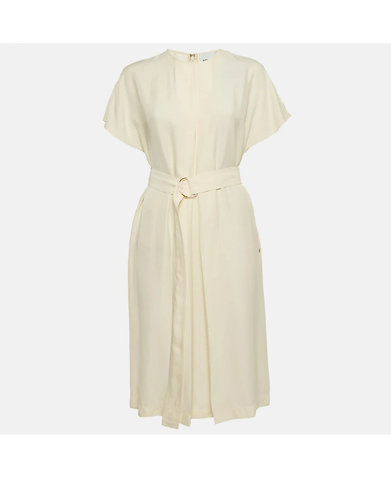 Pre-Owned Burberry Women's Off-White Crepe Belted Midi Dress