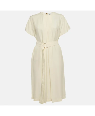Pre-Owned Burberry Women's Off-White Crepe Belted Midi Dress