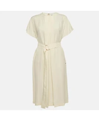 Pre-Owned Burberry Women's Off-White Crepe Belted Midi Dress