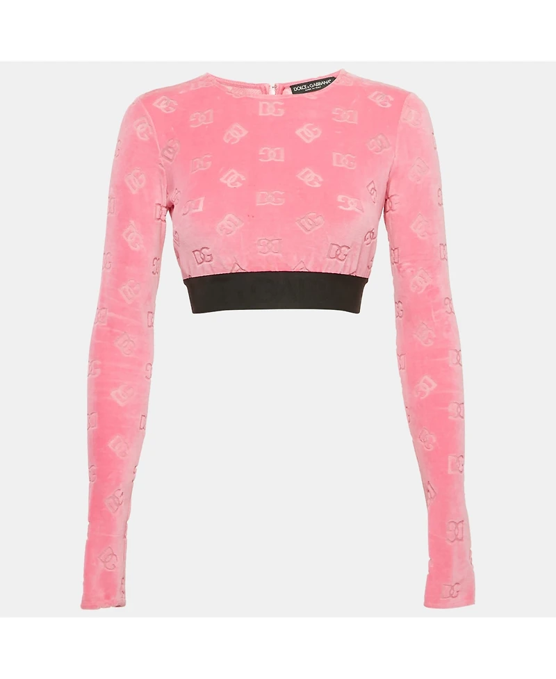 Pre-Owned Dolce & Gabbana Women's Monogram Velvet Crop Top