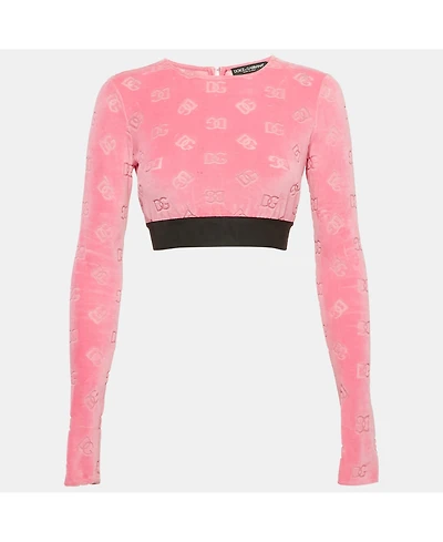 Pre-Owned Dolce & Gabbana Women's Monogram Velvet Crop Top