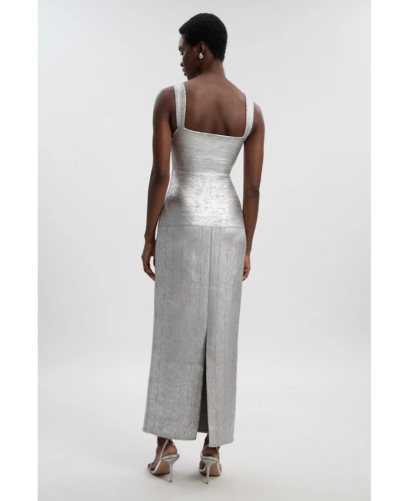 Karen Millen Women's Metallic Strappy Knit Maxi Dress