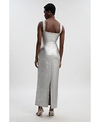 Karen Millen Women's Metallic Strappy Knit Maxi Dress