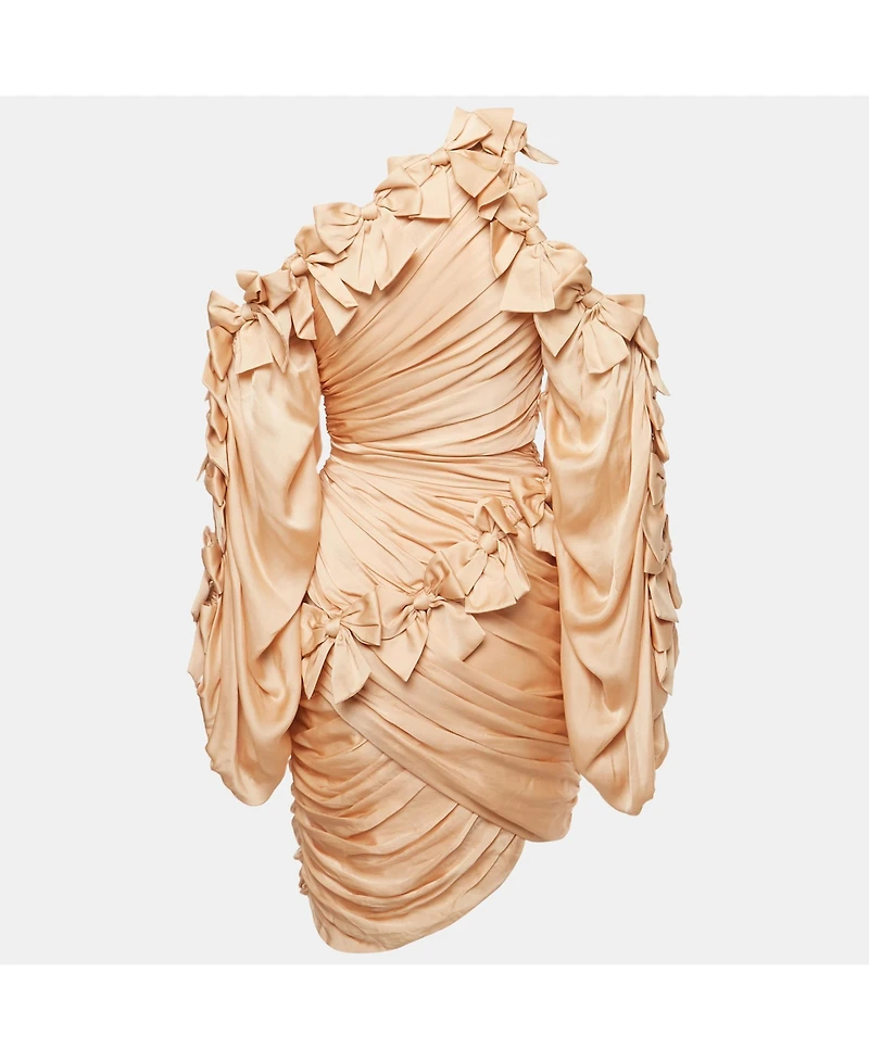 Pre-Owned Zimmermann Women's Beige Silk Bow Detail Ruche Short Dress