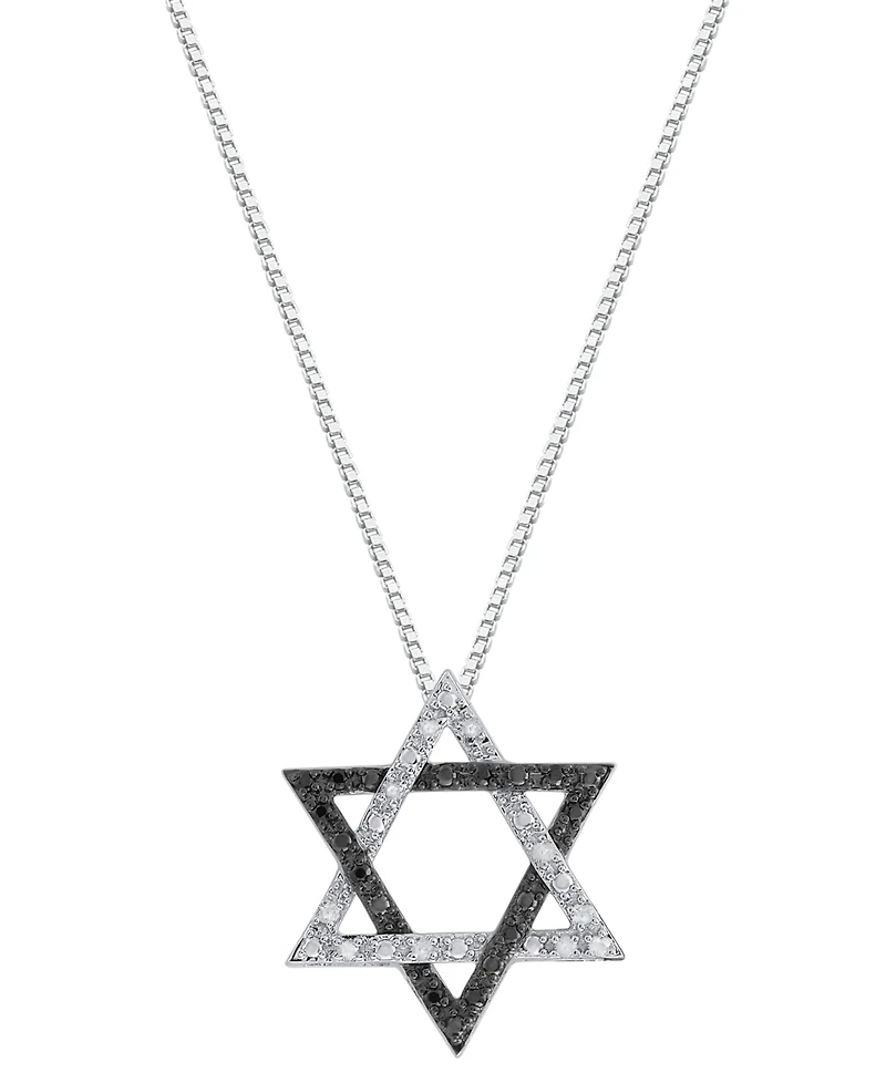 Macy's White and Black Diamond Star of David Pendant Necklace (1/6 ct. t.w.) in Sterling Silver