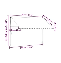 vidaXL Retractable Awning White and Orange Polyester with Pu coating, Steel