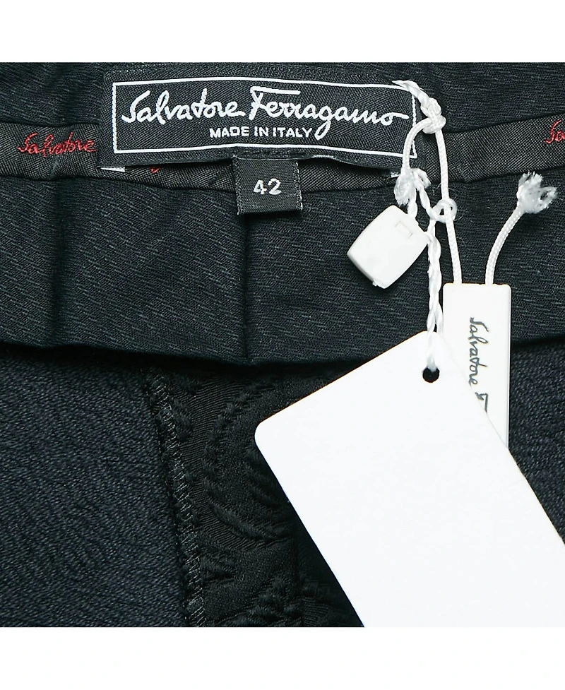 Pre-Owned Salvatore Ferragamo Women's Black Floral Jacquard Lace-Up Trousers